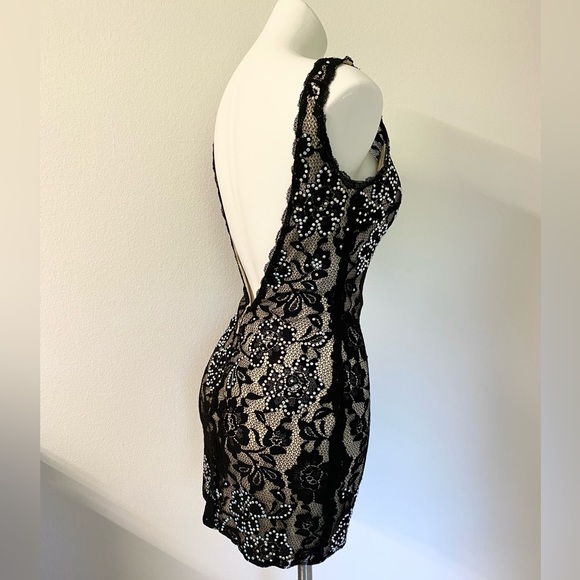 Intrigue by Blush Beaded Lace Dress Black Nude NWT - Picture 5 of 7